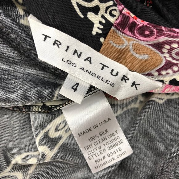 Trina Turk | 100% Silk Ruched Paisley Dress - Picture 4 of 4